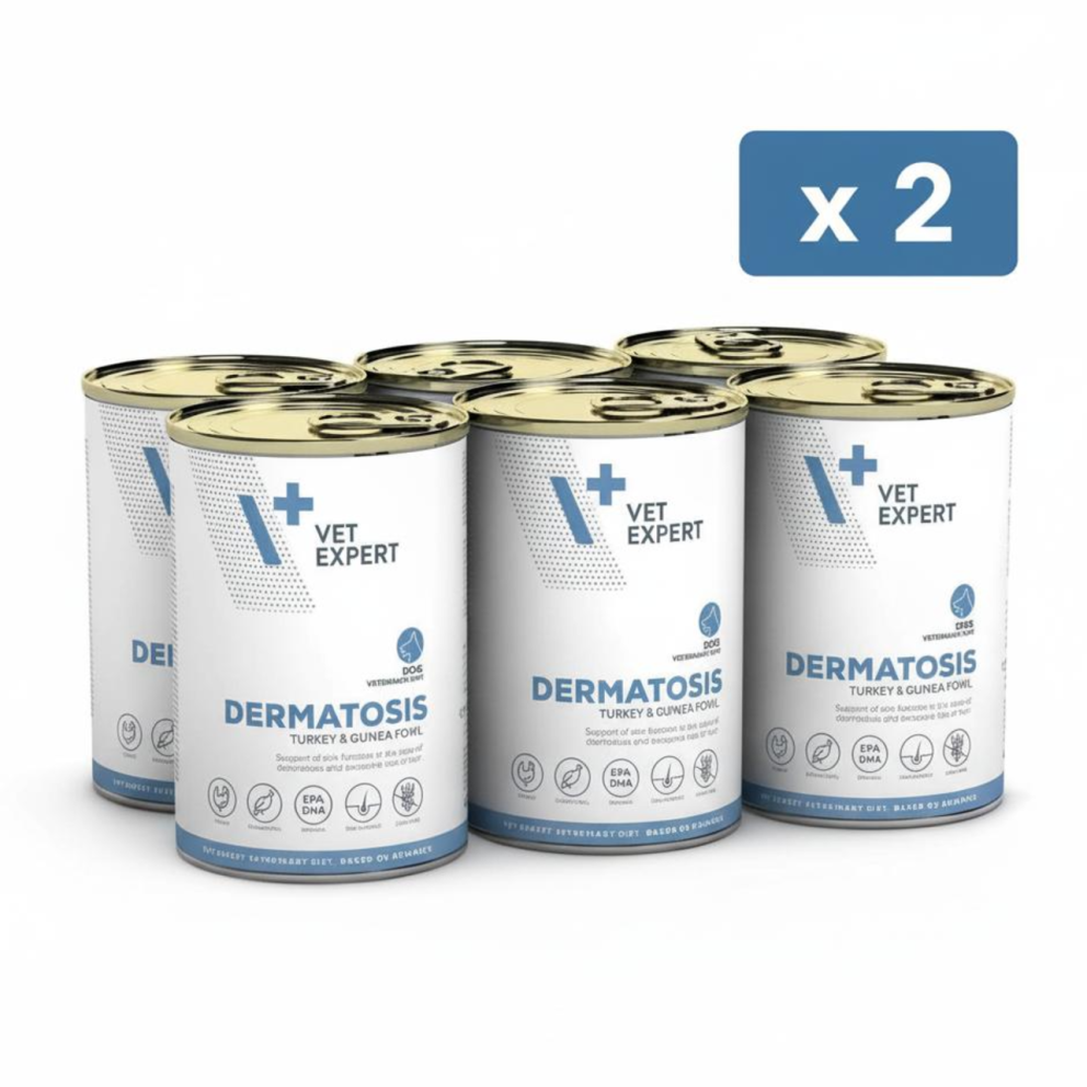 Vet_Expert_dog_canned_dermatosis_turkey_guinea_fowl_400gx12_1